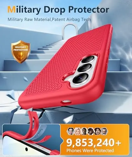 FNTCASE for Samsung Galaxy S26 Case: Military Grade Drop Protection, 14ft Drop Protective, Screen Protector Included, Anti-Slip Texture TPU+PC Dual Layer Shockproof Phone Case Cover (Red) - 4