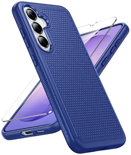 FNTCASE for Samsung Galaxy S26 Case: Military Grade Drop Protection, 14ft Drop Protective, Screen Protector Included, Anti-Slip Textured TPU+PC Dual Layer Shockproof Phone Case Cover (Navy Blue) 