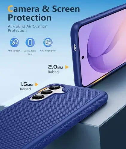 FNTCASE for Samsung Galaxy S26 Case: Military Grade Drop Protection, 14ft Drop Protective, Screen Protector Included, Anti-Slip Textured TPU+PC Dual Layer Shockproof Phone Case Cover (Navy Blue) - 3