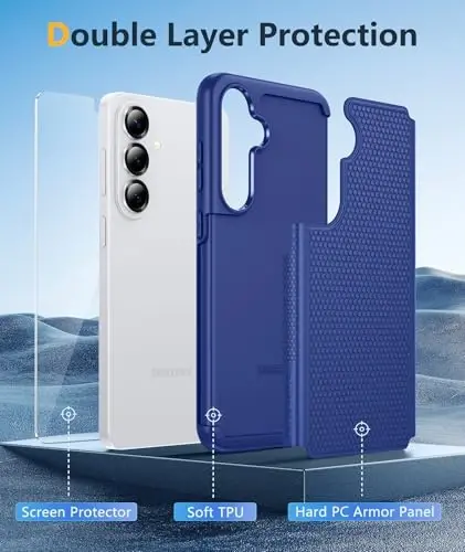 FNTCASE for Samsung Galaxy S26 Case: Military Grade Drop Protection, 14ft Drop Protective, Screen Protector Included, Anti-Slip Textured TPU+PC Dual Layer Shockproof Phone Case Cover (Navy Blue) - 5