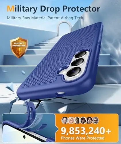 FNTCASE for Samsung Galaxy S26 Case: Military Grade Drop Protection, 14ft Drop Protective, Screen Protector Included, Anti-Slip Textured TPU+PC Dual Layer Shockproof Phone Case Cover (Navy Blue) - 4