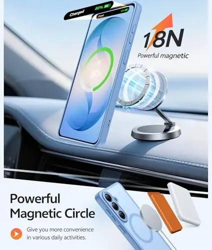 FNTCASE for Samsung Galaxy S26 Gʻilofi: [Magsafe uchun mos keladi] [To'liq Kamera Himoyasi va Ekran Himoyachisi] Yarim shaffof Mat Harbiy darajadagi - Samsung S 26 uchun zarbaga chidamli himoya telefon qoplami - Och ko'k - 3