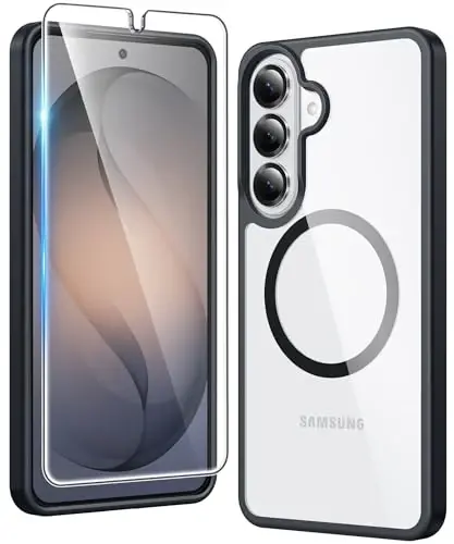 FNTCASE for Samsung Galaxy S26-Plus Case: Clear Magnetic Phone Cases with Screen Protector Compatible with Magsafe Slim Anti Yellowing Shockproof Protective Transparent Cover (Black Magnetic) - 1