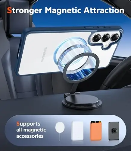FNTCASE for Samsung Galaxy S26-Plus Case: Clear Magnetic Phone Cases with Screen Protector Compatible with Magsafe Slim Anti Yellowing Shockproof Protective Transparent Cover (Blue Magnetic) - 4