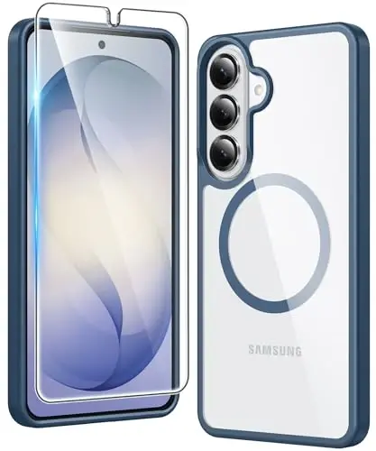 FNTCASE for Samsung Galaxy S26-Plus Case: Clear Magnetic Phone Cases with Screen Protector Compatible with Magsafe Slim Anti Yellowing Shockproof Protective Transparent Cover (Blue Magnetic) - 1
