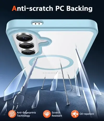 FNTCASE for Samsung Galaxy S26-Plus Case: Clear Magnetic Phone Cases with Screen Protector Compatible with Magsafe Slim Anti Yellowing Shockproof Protective Transparent Cover (C-Teal Magnetic) - 5