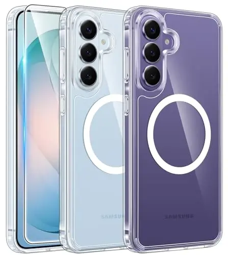 FNTCASE for Samsung Galaxy S26-Plus Case: Clear Magnetic Phone Cases with Screen Protector Compatible with Magsafe Slim Anti Yellowing Shockproof Protective Transparent Cover (Clear Magnetic) 