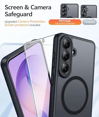 FNTCASE for Samsung Galaxy S26+ Plus Case: [Fit for Magsafe] [Full Camera Protection + Screen Protector] Translucent Matte Military Grade - Shockproof Protective Phone Cover for S26 Plus - Black - 4
