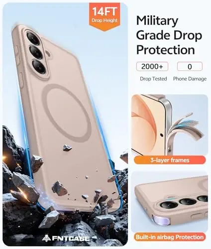 FNTCASE for Samsung Galaxy S26 Plus Case, Fit for Magsafe, Screen Protector | Full Camera Protection, Translucent Matte, 14FT Military Grade Drop Proof, Shockproof Protective Phone Cover, Desert Gold - 5