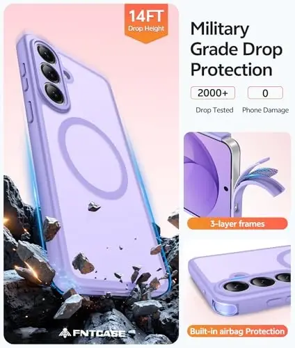 FNTCASE for Samsung Galaxy S26+ Plus Case: [Fit for Magsafe] [Full Camera Protection + Screen Protector] Translucent Matte Military Grade - Shockproof Protective Phone Cover for S26 Plus - Purple - 5
