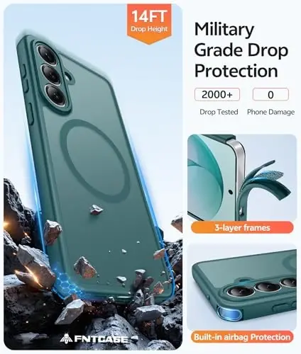 FNTCASE for Samsung Galaxy S26+ Plus Case: [Fit for Magsafe] [Full Camera Protection + Screen Protector] Translucent Matte Military Grade - Shockproof Protective Phone Cover for S26 Plus - Sage Green - 5
