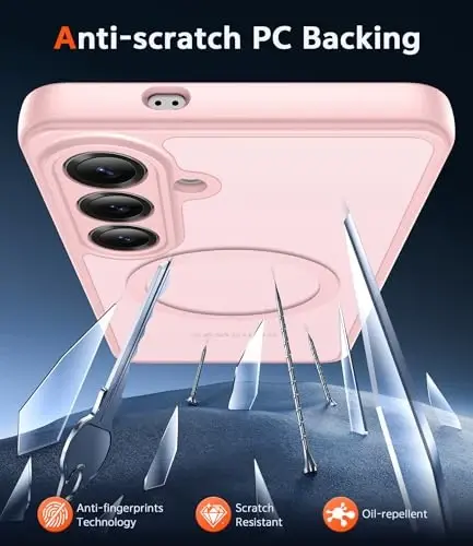 FNTCASE for Samsung Galaxy S26-Plus Case: Matte Magnetic Phone Cases with Screen Protector Compatible with Magsafe Slim Anti Yellowing Protective Translucent Cover (C-Frosted Pink Magnetic) - 5