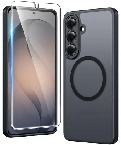FNTCASE for Samsung Galaxy S26-Plus Case: Matte Magnetic Phone Cases with Screen Protector Compatible with Magsafe Slim Anti Yellowing Protective Translucent Cover (Frosted Black Magnetic) - 1
