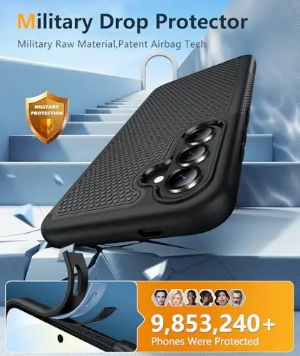 FNTCASE for Samsung Galaxy S26 Plus Case: Military Grade Drop Protection, 14ft Drop Tested, Screen Protector Included, Anti-Slip Anti-Fingerprint Dual Layer Shockproof Phone Case Cover (Black) - 4