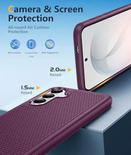 FNTCASE for Samsung Galaxy S26 Plus Case: Military Grade Drop Protection, 14ft Drop Tested, Screen Protector Included, Anti-Slip Anti-Fingerprint Dual Layer Shockproof Phone Case Cover (Burgundy) - 3