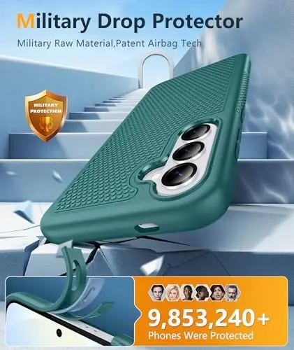 FNTCASE for Samsung Galaxy S26 Plus Case: Military Grade Drop Protection, 14ft Drop Tested, Screen Protector Included, Anti-Slip Anti-Fingerprint Dual Layer Shockproof Phone Case Cover (Green) - 4