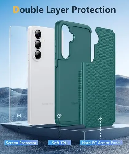 FNTCASE for Samsung Galaxy S26 Plus Case: Military Grade Drop Protection, 14ft Drop Tested, Screen Protector Included, Anti-Slip Anti-Fingerprint Dual Layer Shockproof Phone Case Cover (Green) - 5