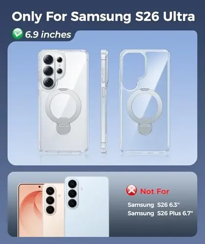 FNTCASE for Samsung Galaxy S26-Ultra Case: [360 Spin Magnetic Stand] [Compatible with Magsafe] [Screen Protector] Clear Magnetic Phone Cases Anti Yellowing Shockproof Protective Phone Cover - Clear - 2