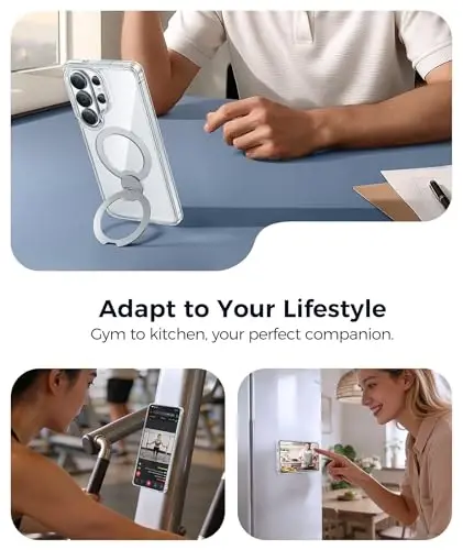 FNTCASE for Samsung Galaxy S26-Ultra Case: [360 Spin Magnetic Stand] [Compatible with Magsafe] [Screen Protector] Clear Magnetic Phone Cases Anti Yellowing Shockproof Protective Phone Cover - Clear - 4