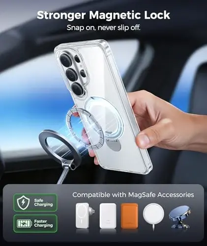 FNTCASE for Samsung Galaxy S26-Ultra Case: [360 Spin Magnetic Stand] [Compatible with Magsafe] [Screen Protector] Clear Magnetic Phone Cases Anti Yellowing Shockproof Protective Phone Cover - Clear - 5