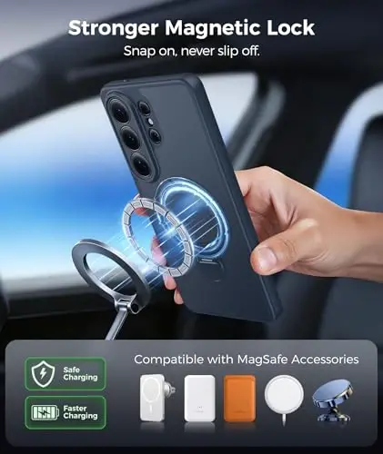 FNTCASE for Samsung Galaxy S26-Ultra Case: [360 Spin Magnetic Stand] [Compatible with Magsafe] [Screen Protector] Translucent Matte Military Grade Shockproof Full Camera Phone Cover - Deep Blue - 5