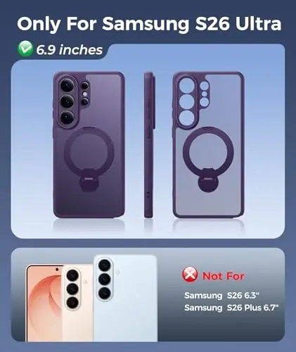 FNTCASE for Samsung Galaxy S26-Ultra Case: [360 Spin Magnetic Stand] [Compatible with Magsafe] [Screen Protector] Translucent Matte Military Grade Shockproof Full Camera Protective Phone Cover -Purple - 2