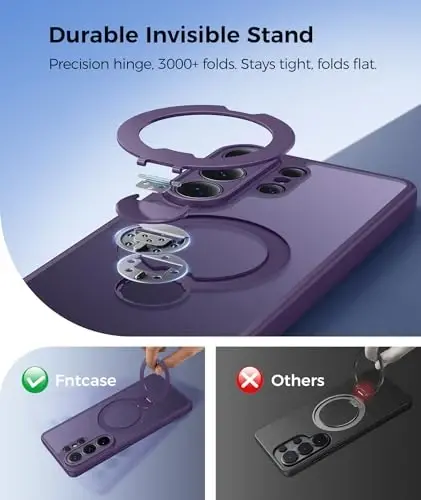 FNTCASE for Samsung Galaxy S26-Ultra Case: [360 Spin Magnetic Stand] [Compatible with Magsafe] [Screen Protector] Translucent Matte Military Grade Shockproof Full Camera Protective Phone Cover -Purple - 3