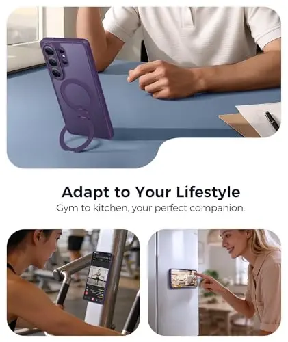 FNTCASE for Samsung Galaxy S26-Ultra Case: [360 Spin Magnetic Stand] [Compatible with Magsafe] [Screen Protector] Translucent Matte Military Grade Shockproof Full Camera Protective Phone Cover -Purple - 4