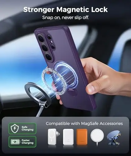 FNTCASE for Samsung Galaxy S26-Ultra Case: [360 Spin Magnetic Stand] [Compatible with Magsafe] [Screen Protector] Translucent Matte Military Grade Shockproof Full Camera Protective Phone Cover -Purple - 5