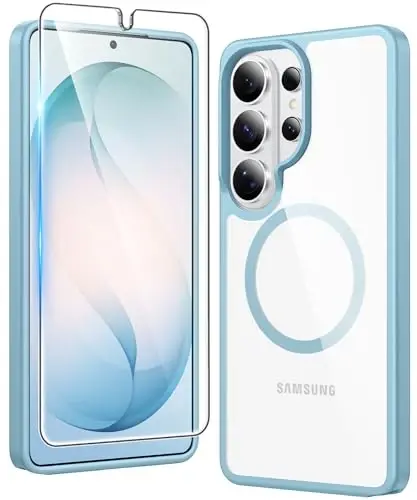 FNTCASE for Samsung Galaxy S26-Ultra Case: Clear Magnetic Phone Cases with Screen Protector Compatible with Magsafe Slim Anti Yellowing Rugged Protective Transparent Cell Cover (C-Teal Magnetic) - 1