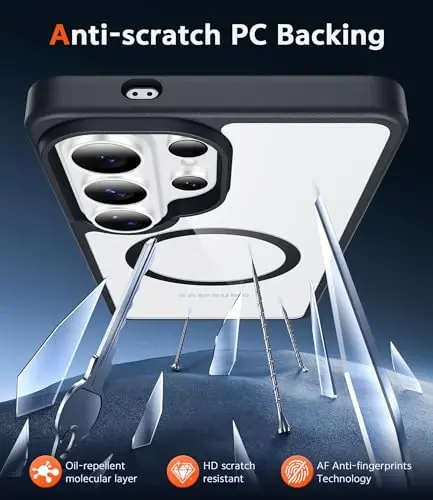 FNTCASE for Samsung Galaxy S26-Ultra Case: Clear Magnetic Phone Cases with Screen Protector Compatible with Magsafe Slim Anti Yellowing Rugged Protective Transparent Cell Phone Cover (Black Magnetic) - 5