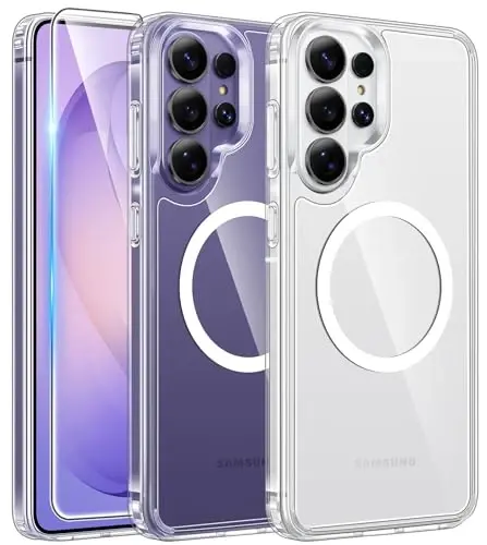 FNTCASE for Samsung Galaxy S26-Ultra Case: Clear Magnetic Phone Cases with Screen Protector Compatible with Magsafe Slim Anti Yellowing Rugged Protective Transparent Cell Phone Cover (Clear Magnetic) - FNTCASE
