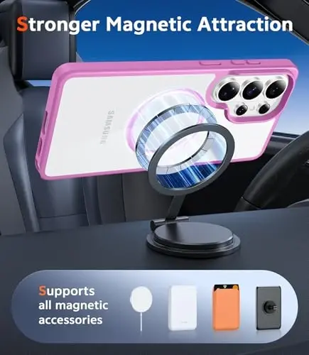 FNTCASE for Samsung Galaxy S26-Ultra Case: Clear Magnetic Phone Cases with Screen Protector Compatible with Magsafe Slim Anti Yellowing Rugged Protective Transparent Cell Phone Cover (Pink Magnetic) - 4