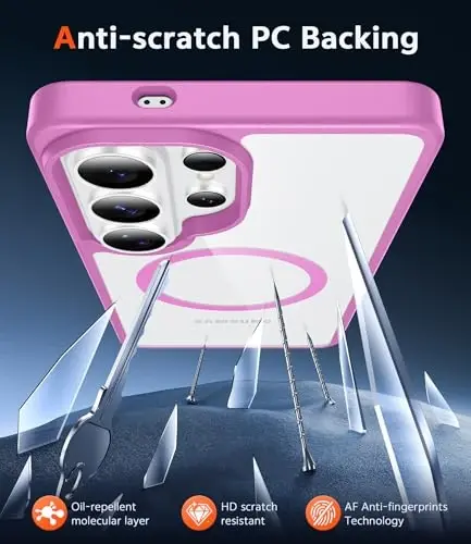 FNTCASE for Samsung Galaxy S26-Ultra Case: Clear Magnetic Phone Cases with Screen Protector Compatible with Magsafe Slim Anti Yellowing Rugged Protective Transparent Cell Phone Cover (Pink Magnetic) - 5