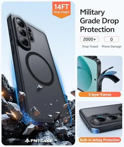 FNTCASE for Samsung Galaxy S26 Ultra Case, Compatible with Magsafe Black | Screen Protector, Full Camera Protection, Translucent Matte, 14FT Military Grade Drop Proof, Protective Phone Cover - 5