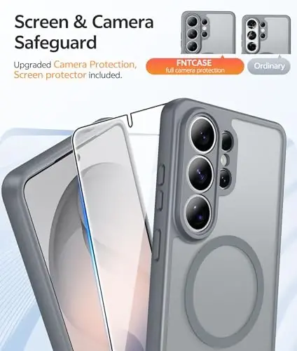 FNTCASE for Samsung Galaxy S26-Ultra Case: [Fit for Magsafe] [Full Camera Protection] Translucent Matte Cases with [Screen Protector] Military Grade Shockproof Protective Phone Cover - Gray - 4
