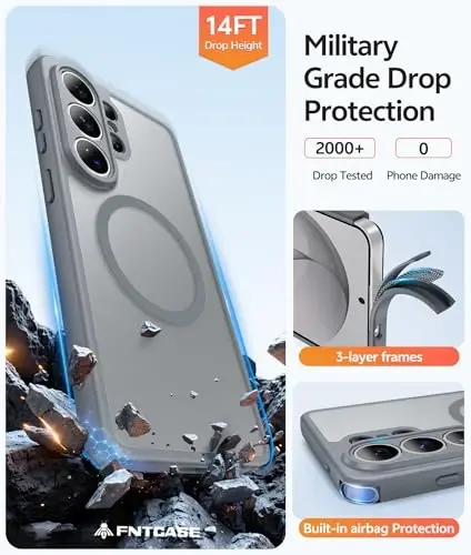 FNTCASE for Samsung Galaxy S26-Ultra Case: [Fit for Magsafe] [Full Camera Protection] Translucent Matte Cases with [Screen Protector] Military Grade Shockproof Protective Phone Cover - Gray - 5