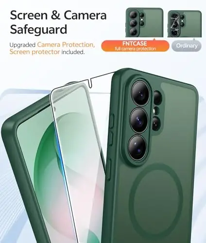 FNTCASE for Samsung Galaxy S26-Ultra Case: [Fit for Magsafe] [Full Camera Protection] Translucent Matte Cases with [Screen Protector] Military Grade Shockproof Protective Phone Cover - Green - 4