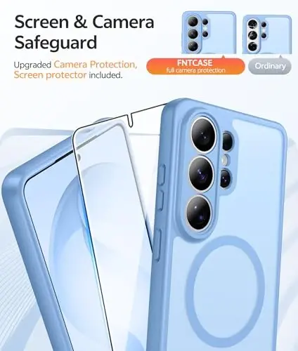 FNTCASE for Samsung Galaxy S26-Ultra Case: [Fit for Magsafe] [Full Camera Protection] Translucent Matte Cases with [Screen Protector] Military Grade Shockproof Protective Phone Cover - Light Blue - 4