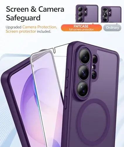 FNTCASE for Samsung Galaxy S26-Ultra Case: [Fit for Magsafe] [Full Camera Protection] Translucent Matte Cases with [Screen Protector] Military Grade Shockproof Protective Phone Cover - Purple - 4