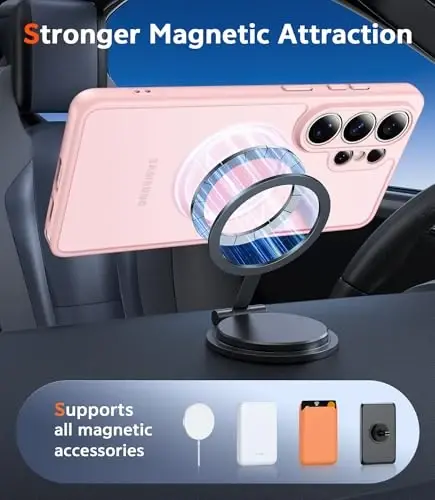 FNTCASE for Samsung Galaxy S26-Ultra Case: Matte Magnetic Translucent Phone Cases with Screen Protector Lens Protection Compatible with Magsafe Rugged Protective Cell Cover (C-Frosted Pink Magnetic) - 4