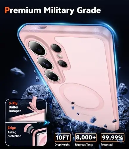 FNTCASE for Samsung Galaxy S26-Ultra Case: Matte Magnetic Translucent Phone Cases with Screen Protector Lens Protection Compatible with Magsafe Rugged Protective Cell Cover (C-Frosted Pink Magnetic) - 6