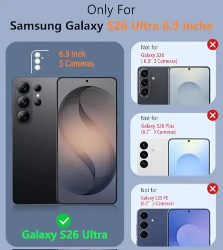 FNTCASE for Samsung Galaxy S26 Ultra Case: Military Grade Drop Protection, 14ft Drop Tested, Screen Protector Included, Anti-Slip Anti-Fingerprint TPU Shockproof Phone Case Cover (Black) - 2