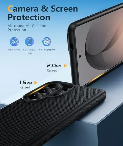 FNTCASE for Samsung Galaxy S26 Ultra Case: Military Grade Drop Protection, 14ft Drop Tested, Screen Protector Included, Anti-Slip Anti-Fingerprint TPU Shockproof Phone Case Cover (Black) - 5