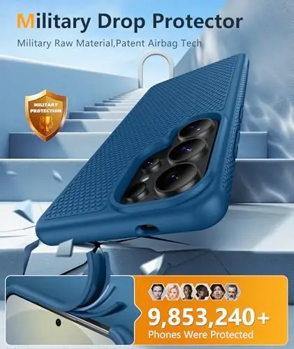 FNTCASE for Samsung Galaxy S26 Ultra Case: Military Grade Drop Protection, 14ft Drop Tested, Screen Protector Included, Anti-Slip Anti-Fingerprint TPU Shockproof Phone Case Cover (Blue) - 4