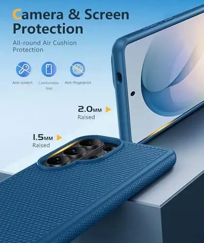 FNTCASE for Samsung Galaxy S26 Ultra Case: Military Grade Drop Protection, 14ft Drop Tested, Screen Protector Included, Anti-Slip Anti-Fingerprint TPU Shockproof Phone Case Cover (Blue) - 5