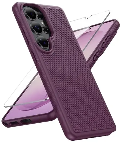 FNTCASE for Samsung Galaxy S26 Ultra Case: Military Grade Drop Protection, 14ft Drop Tested, Screen Protector Included, Anti-Slip Anti-Fingerprint TPU Shockproof Phone Case Cover (Burgundy) - 1