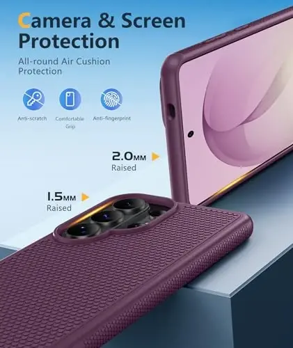 FNTCASE for Samsung Galaxy S26 Ultra Case: Military Grade Drop Protection, 14ft Drop Tested, Screen Protector Included, Anti-Slip Anti-Fingerprint TPU Shockproof Phone Case Cover (Burgundy) - 3