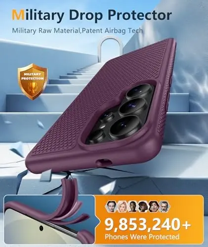 FNTCASE for Samsung Galaxy S26 Ultra Case: Military Grade Drop Protection, 14ft Drop Tested, Screen Protector Included, Anti-Slip Anti-Fingerprint TPU Shockproof Phone Case Cover (Burgundy) - 4