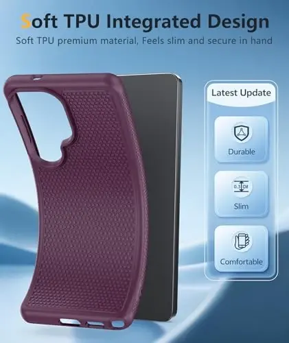 FNTCASE for Samsung Galaxy S26 Ultra Case: Military Grade Drop Protection, 14ft Drop Tested, Screen Protector Included, Anti-Slip Anti-Fingerprint TPU Shockproof Phone Case Cover (Burgundy) - 5